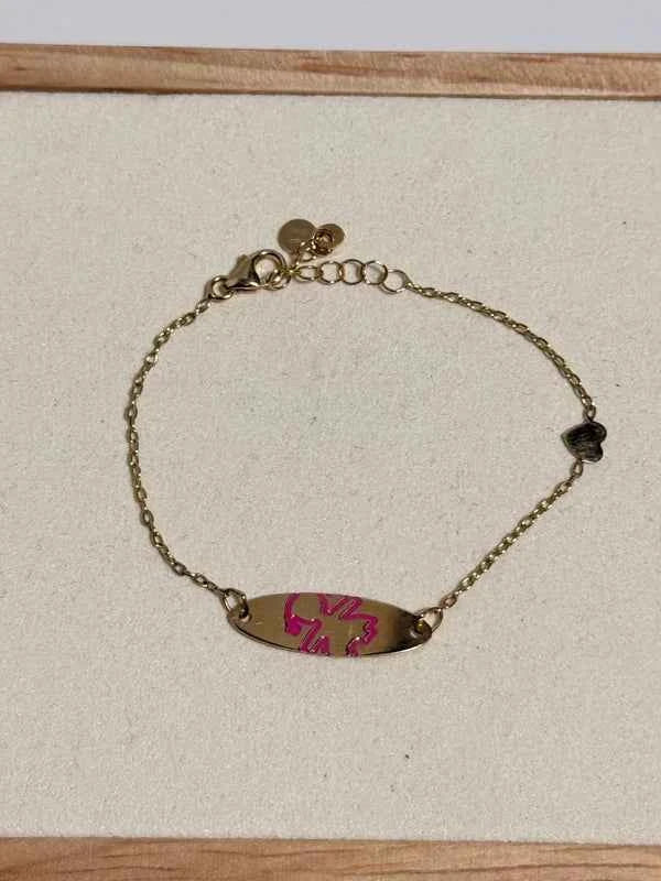 Bracelet en or 750 – Motif coloré rose – Chaîne fine