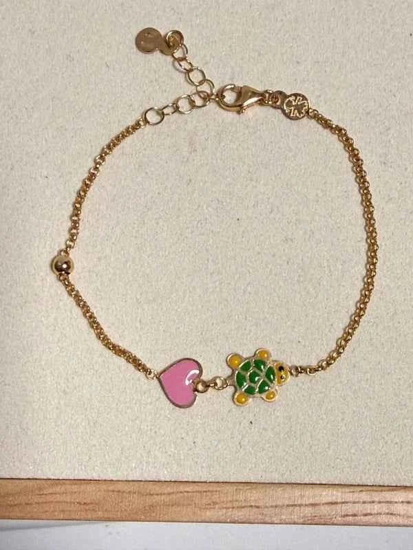 Bracelet en or 375 – Tortue & Cœur émaillés