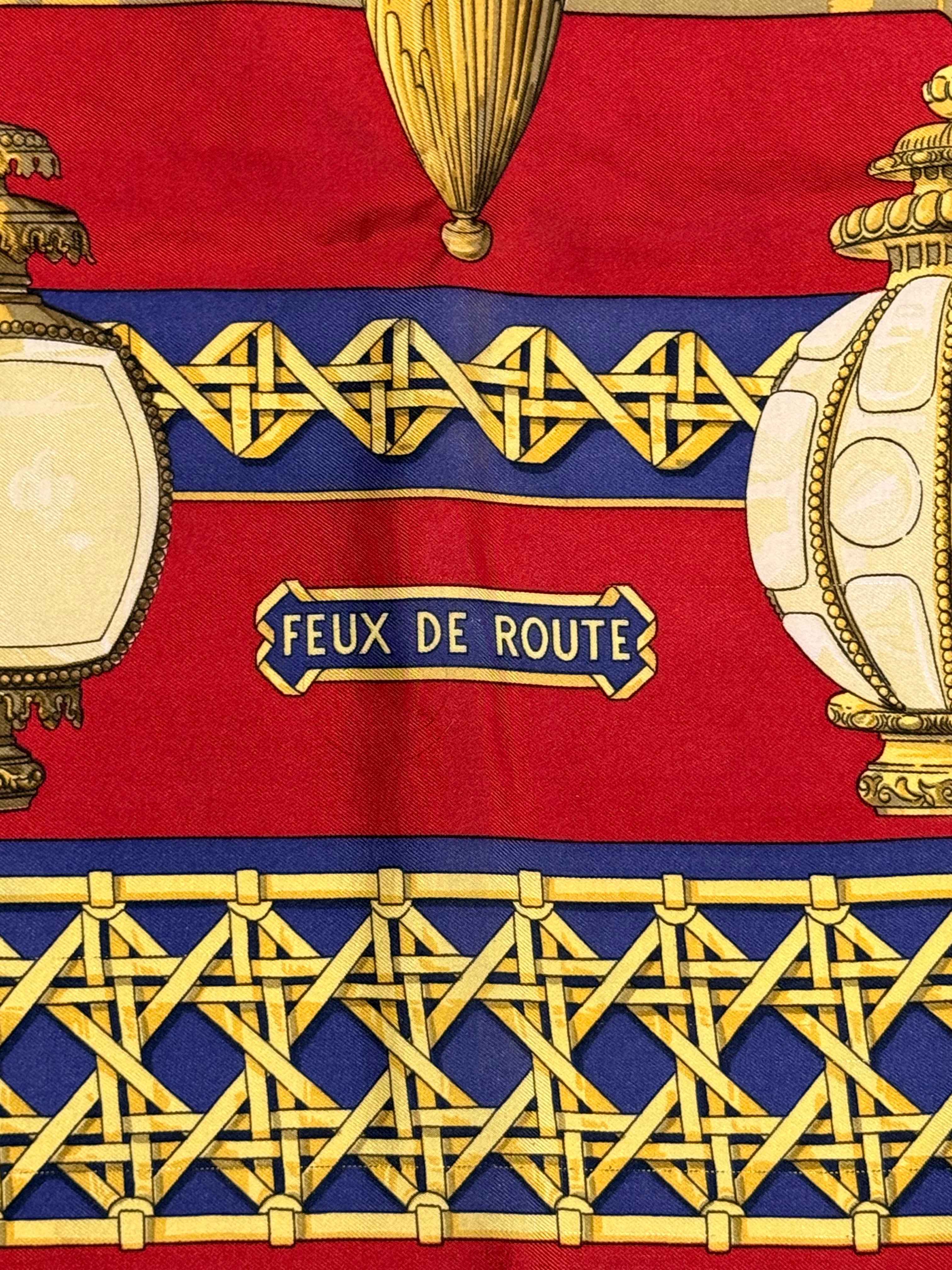 Carré Hermès Feux de Route – 100% soie – Fond rouge