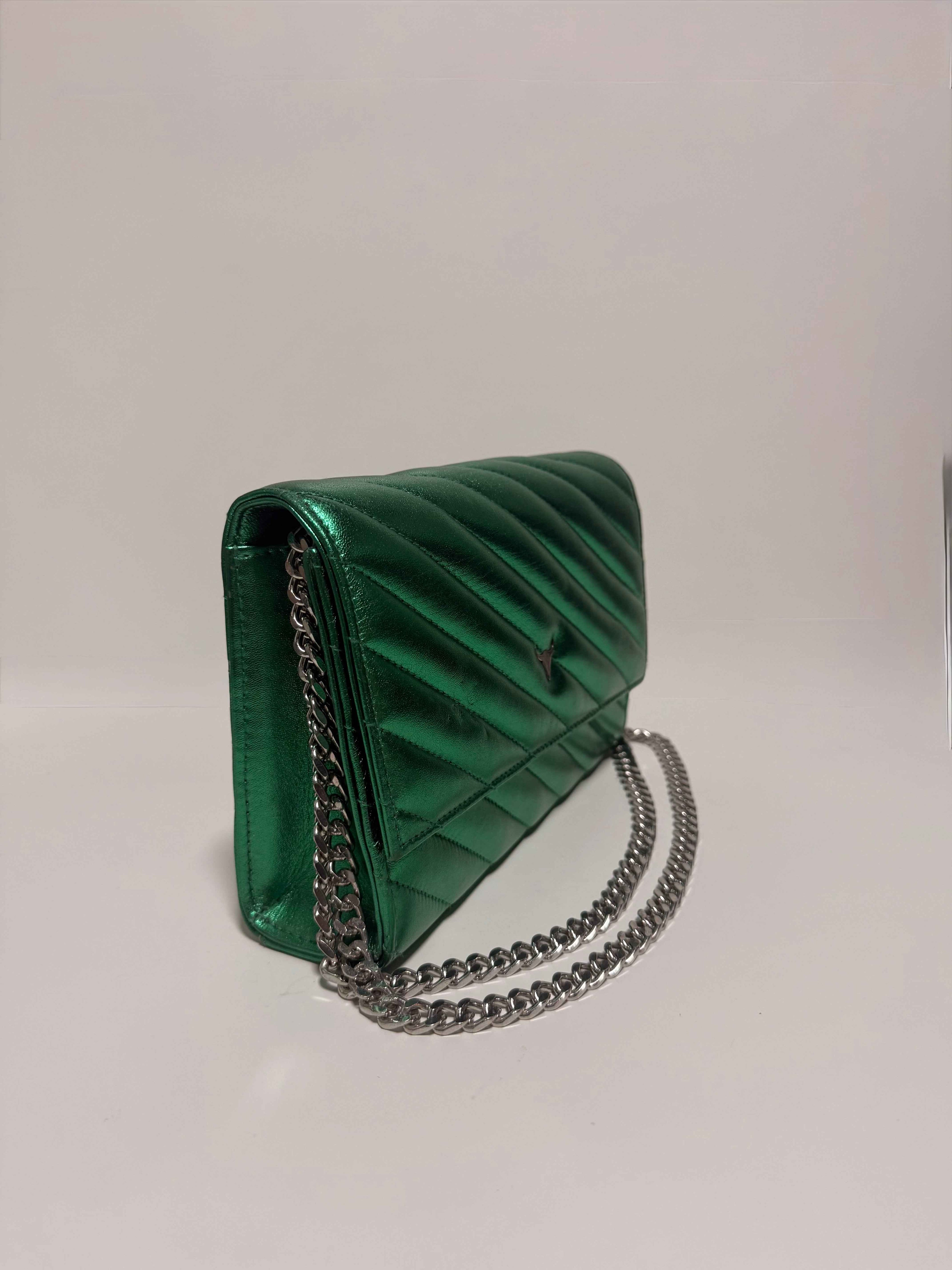 Sac à Main en Cuir Métallique Vert