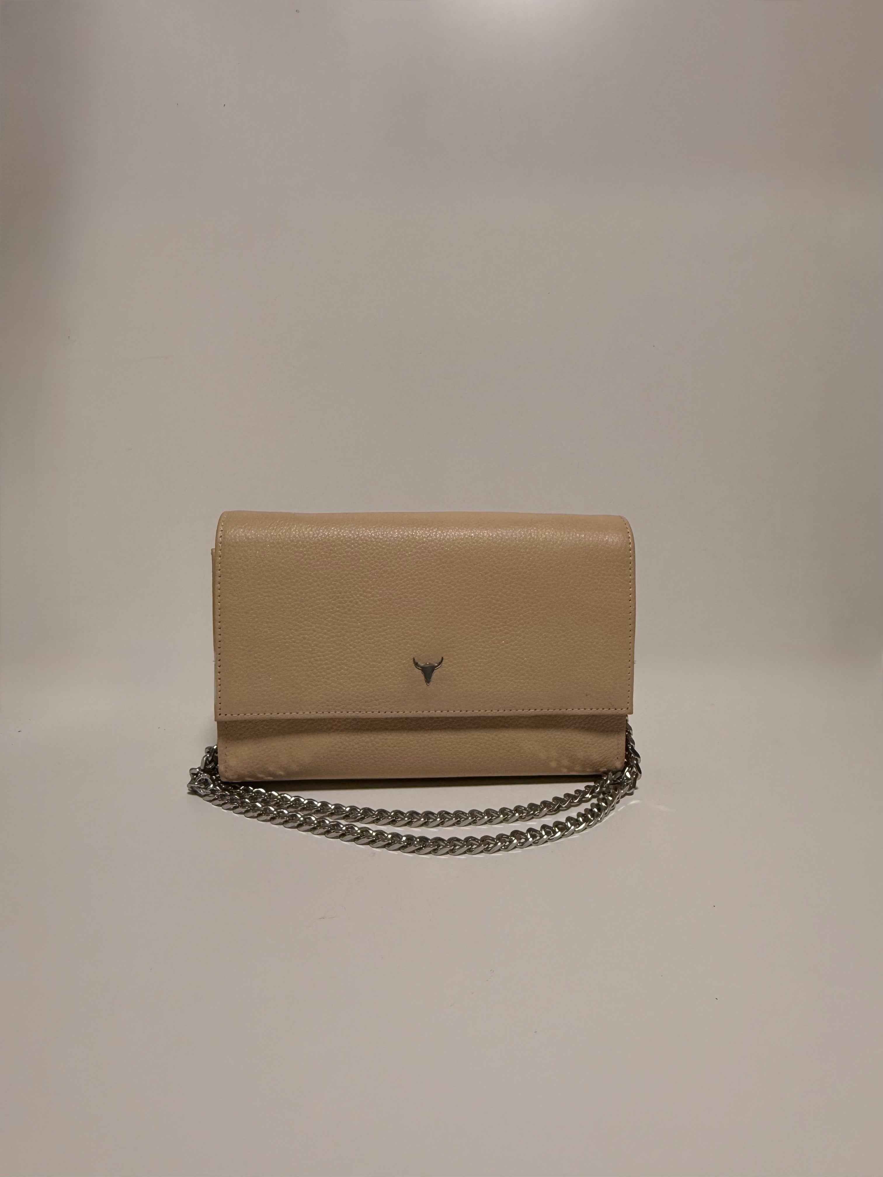Petit sac en cuir beige pailleté - Chaine Argentée