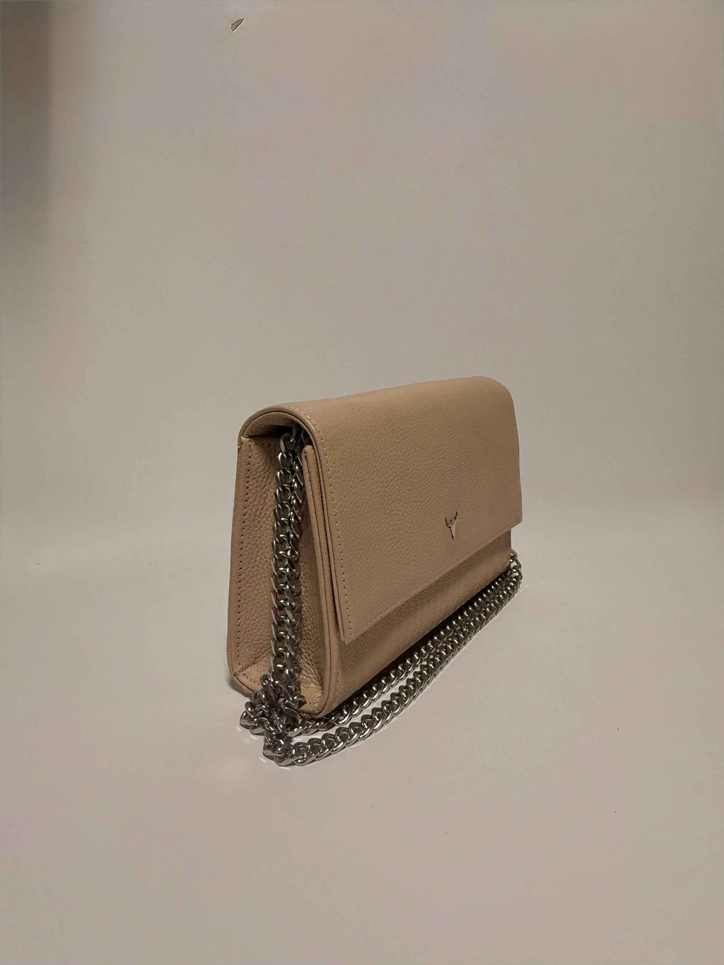 Petit sac en cuir beige pailleté - Chaine Argentée