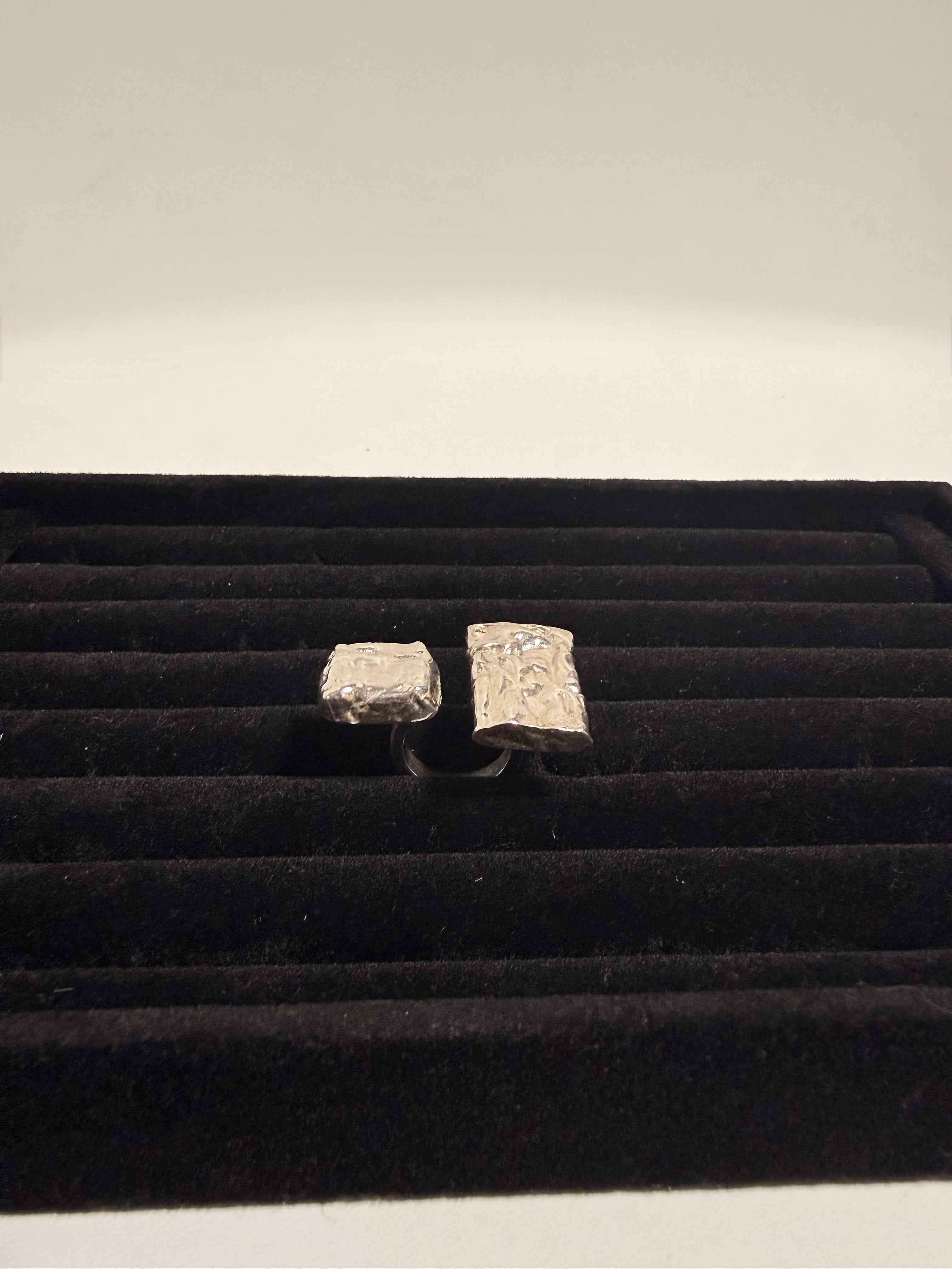 Bague en argent 925 – Double plateau texturé