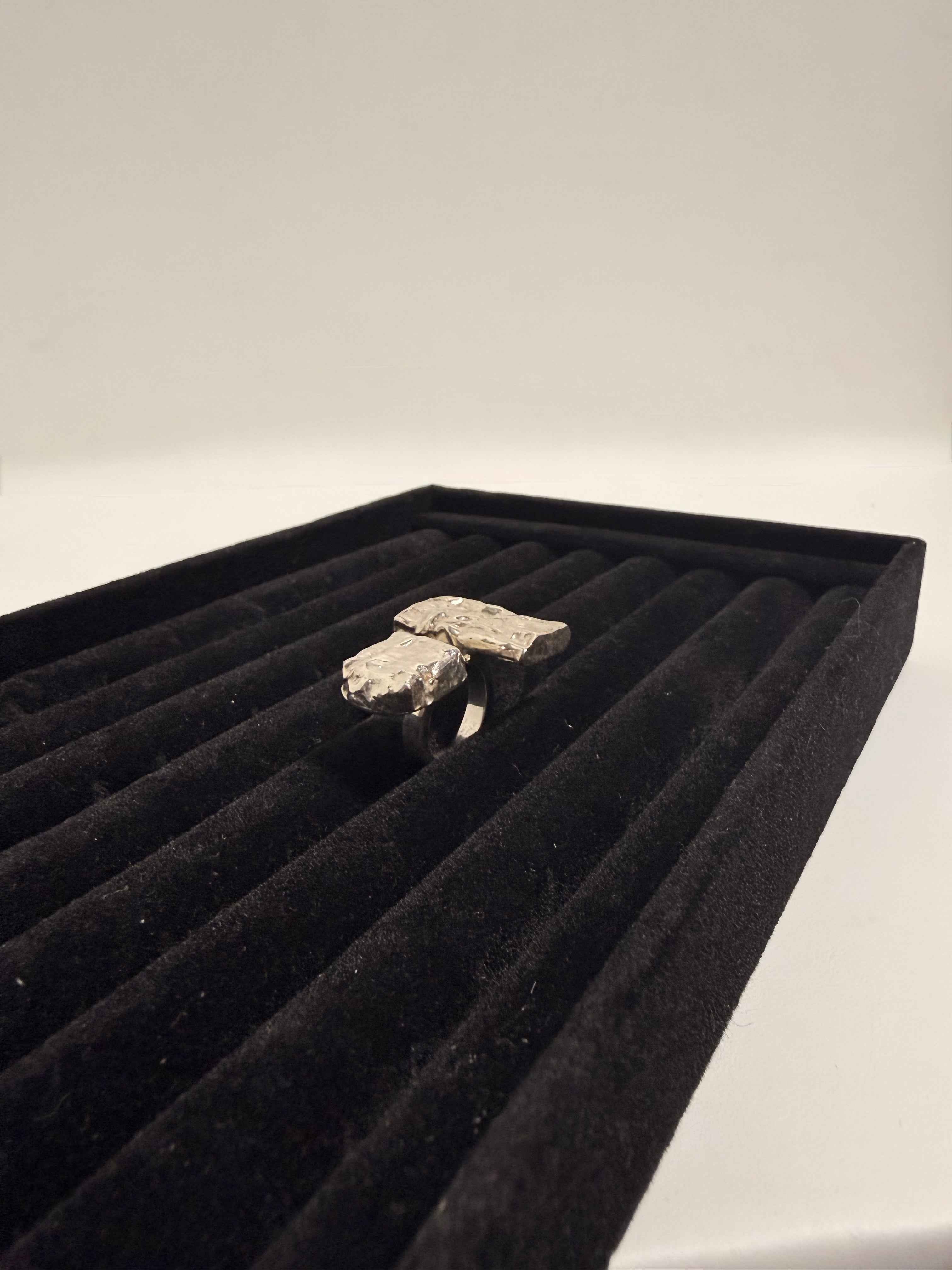 Bague en argent 925 – Double plateau texturé