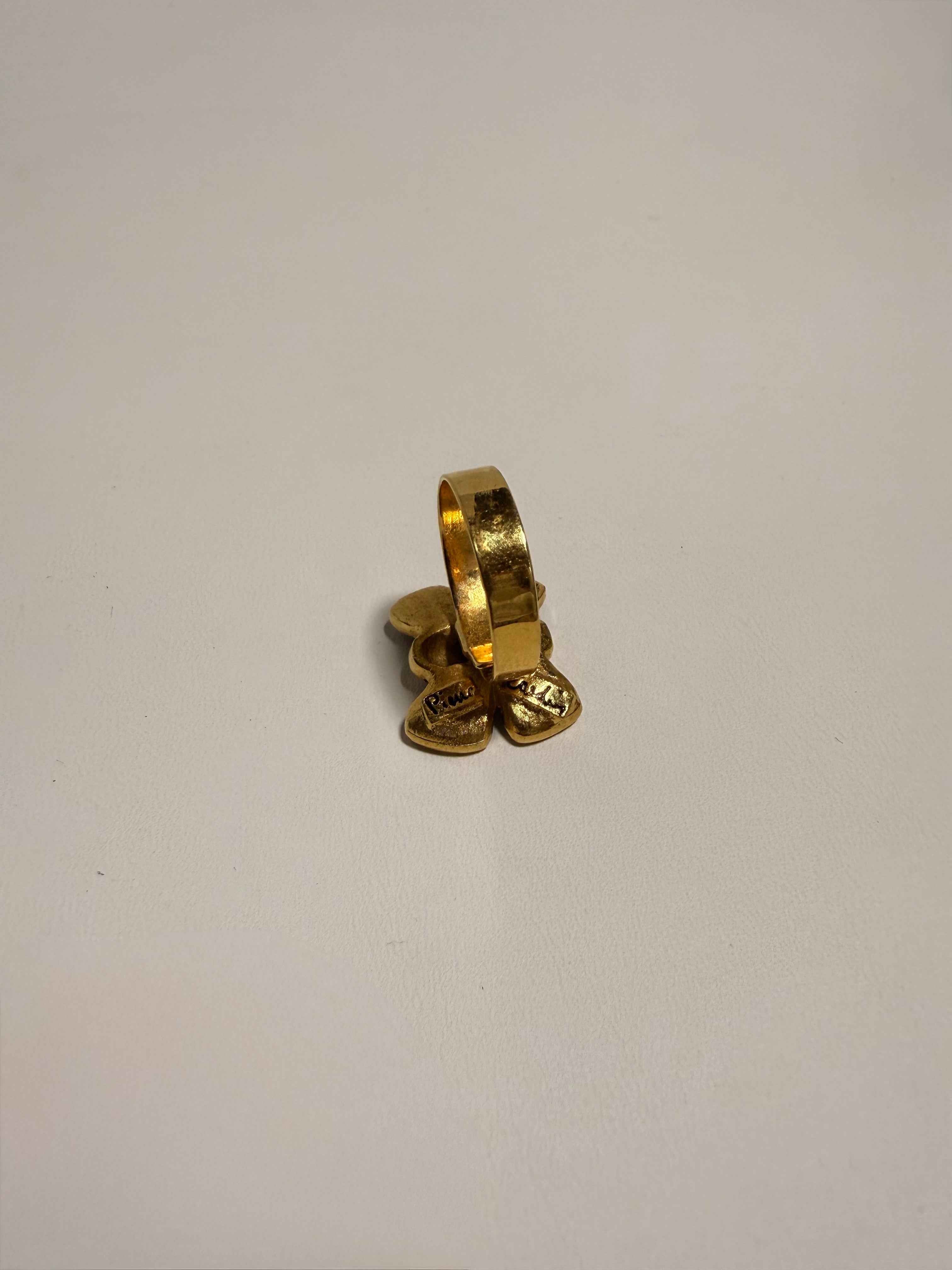 Bague Pierre Cardin papillon émaillée violette – métal doré – signée – avec boîte