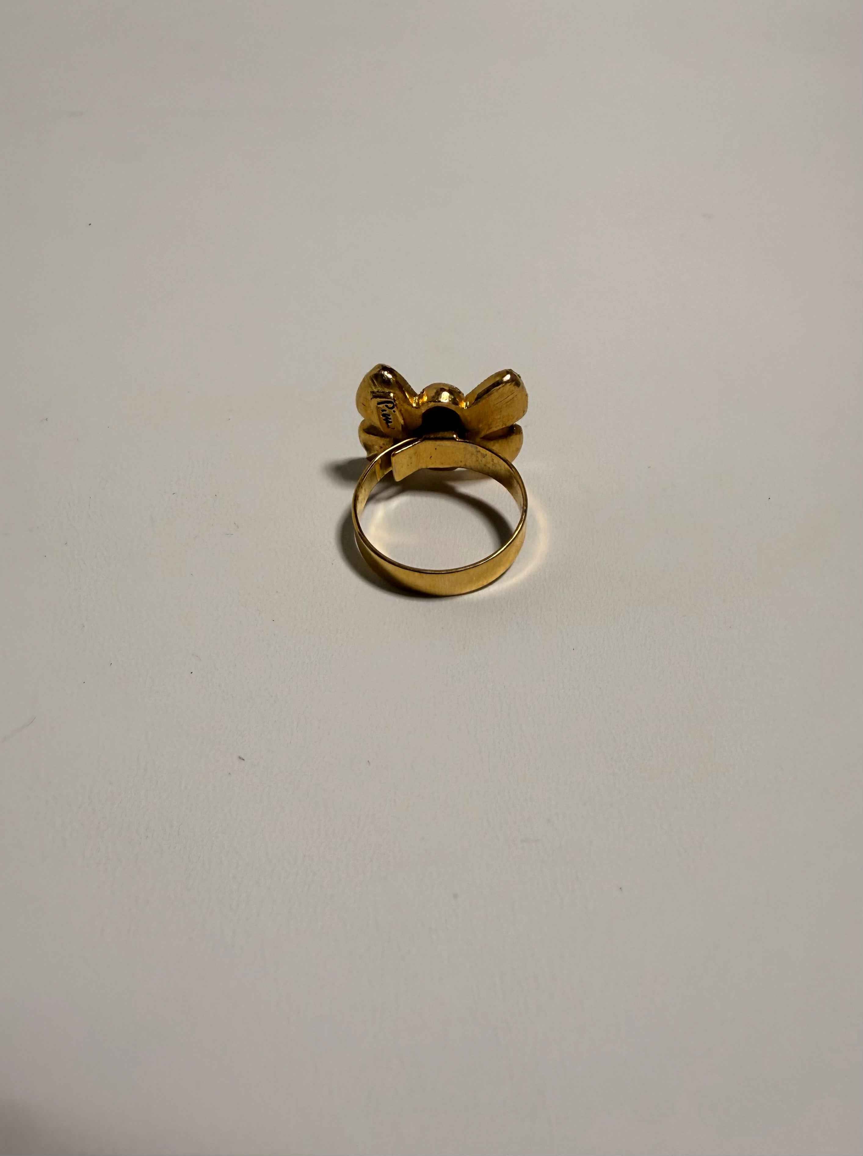 Bague Pierre Cardin papillon émaillée violette – métal doré – signée – avec boîte