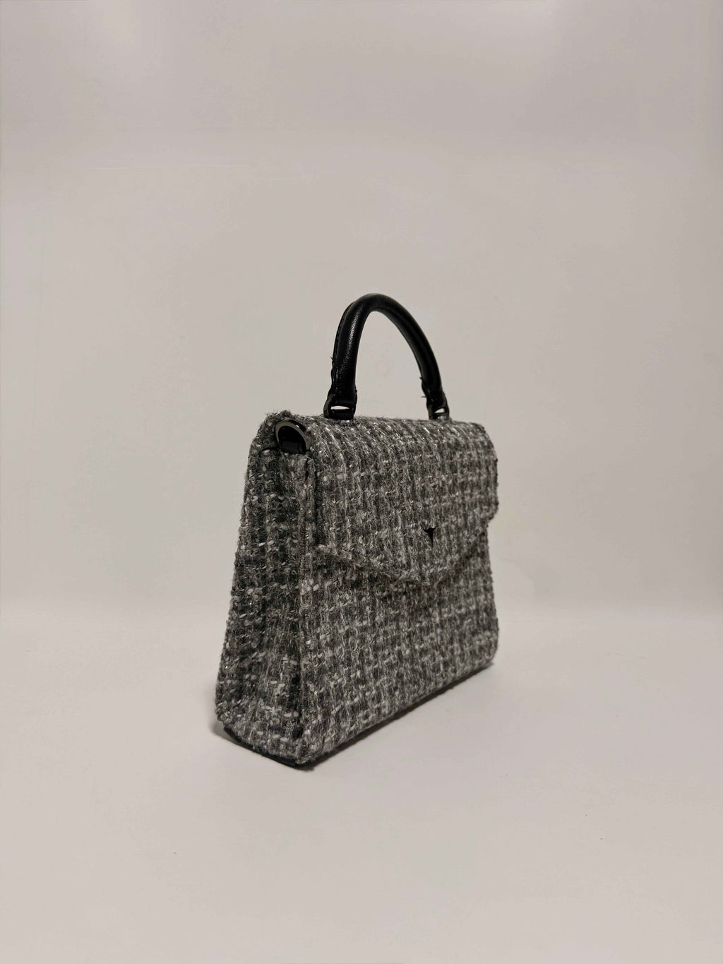 Sac à main en tweed gris et noir – bandoulière amovible