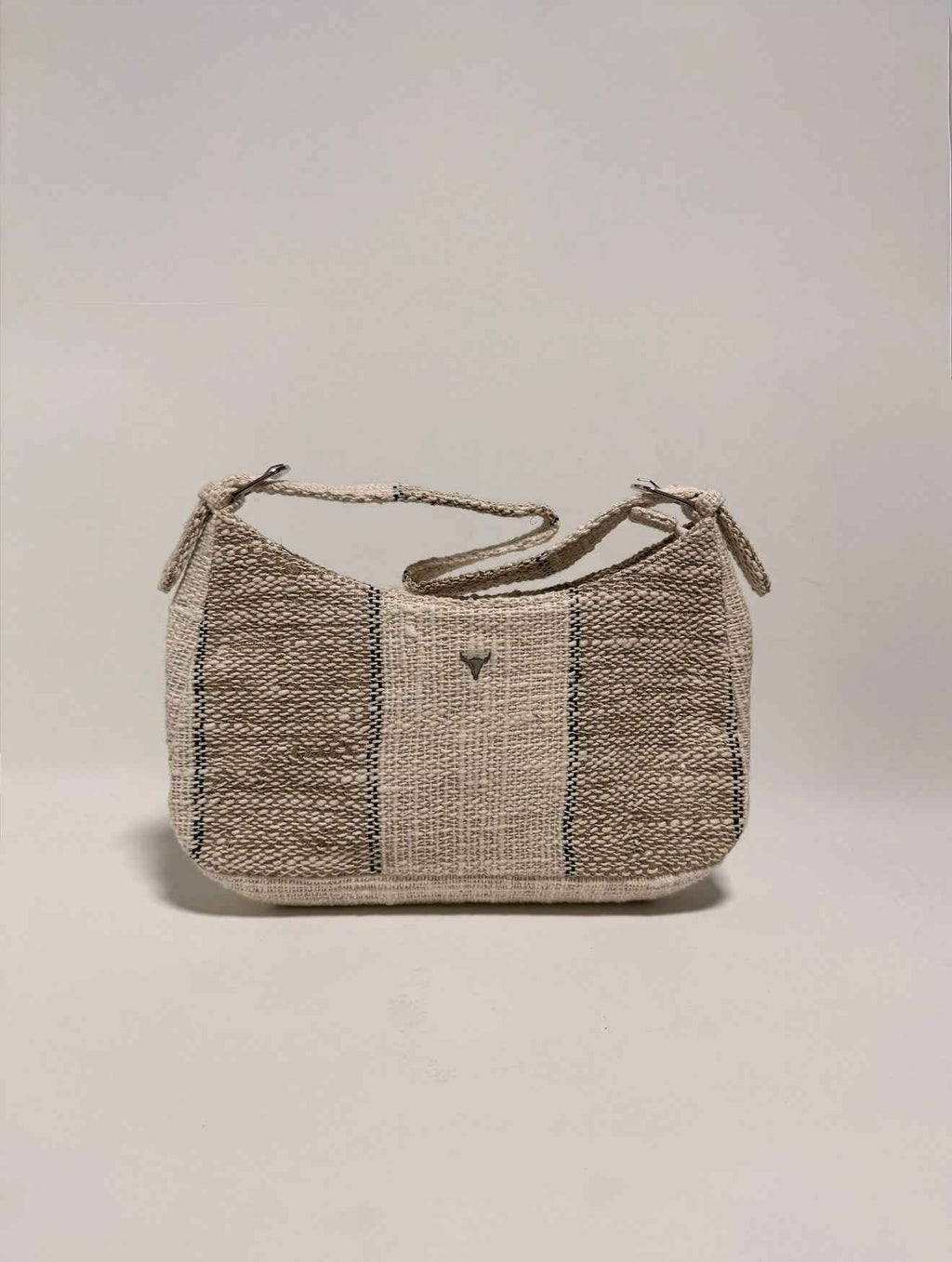 Sac à main en tissu tissé beige et écru