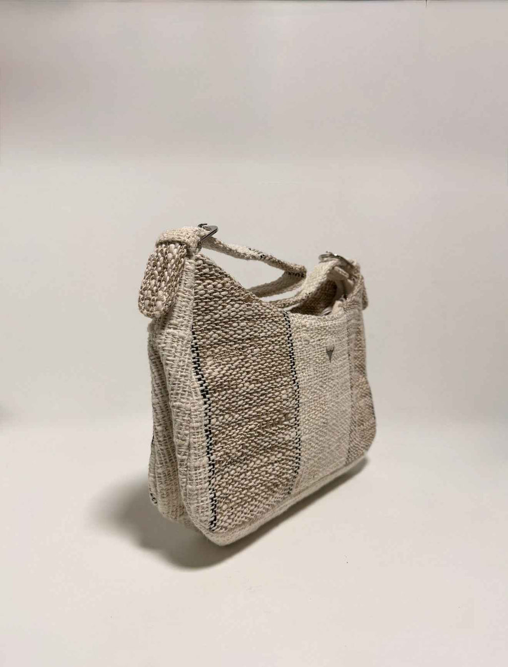 Sac à main en tissu tissé beige et écru