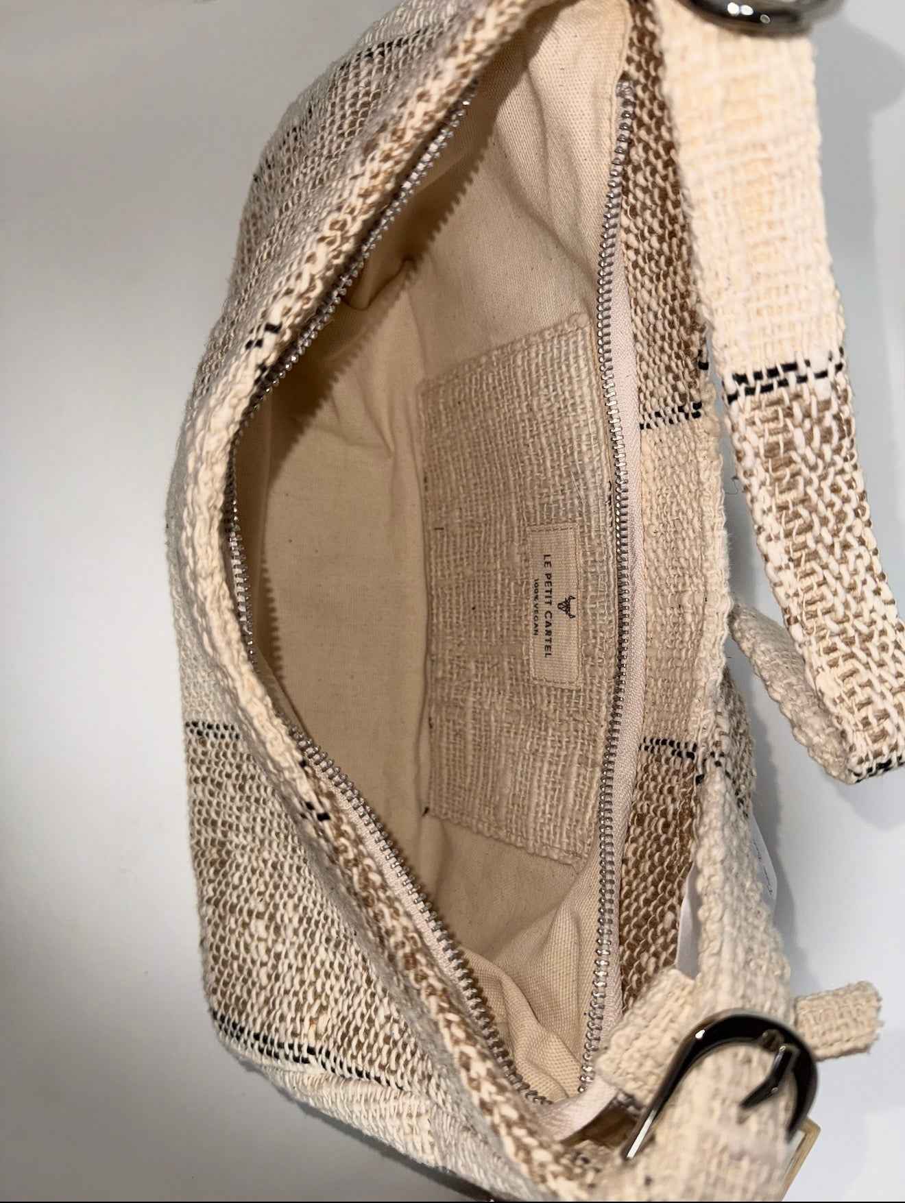 Sac à main en tissu tissé beige et écru